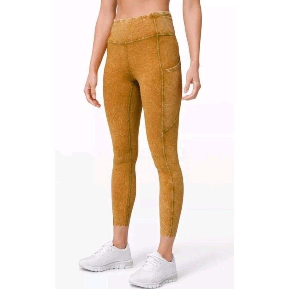 Lululemon Align High Rise Pocket Leggings Size 2 Gold Mustard Yellow Acid Wash